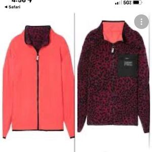 VS PINK teddy leopard zip up reversible jacket neon /animal print LARGE